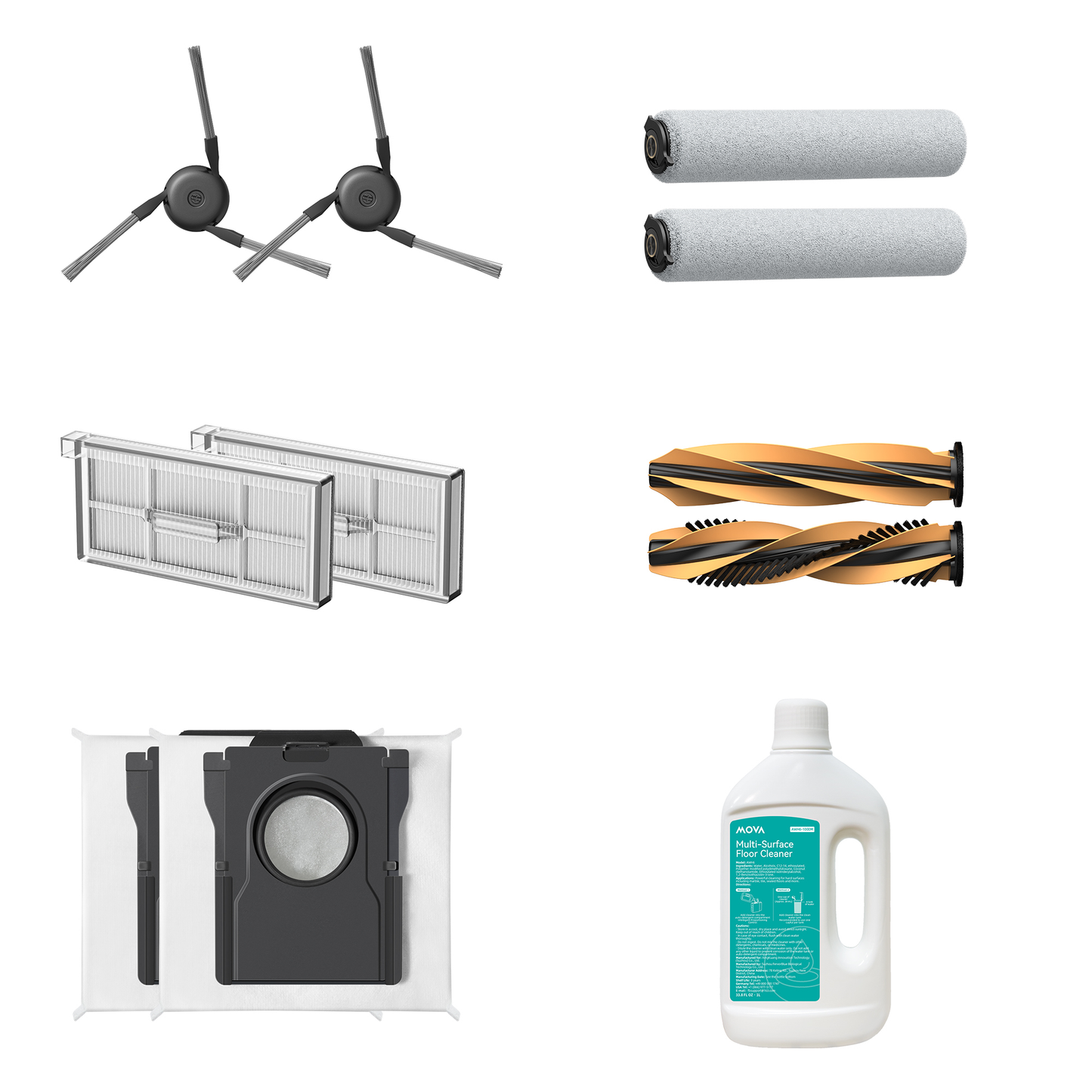 Z60Ultra Roler anti-sukimo dvigubo ritinėlio rinkinys * 1, šoninis šepetys * 2, dulkių dėžutės filtras * 2, dulkių maišelis * 2, valymo ritinių šluostė * 2, AWH6 1L valymo skystis * 1